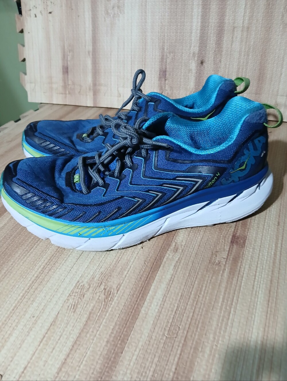 Hoka One One Clifton 4 Mens 11 Blue Green  Running Shoes Tbjgr Guc Comfort Walki